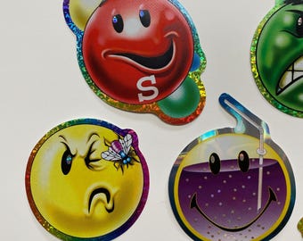 Y2K Smiley Vending Machine Stickers Happy Face Glittery Allstar