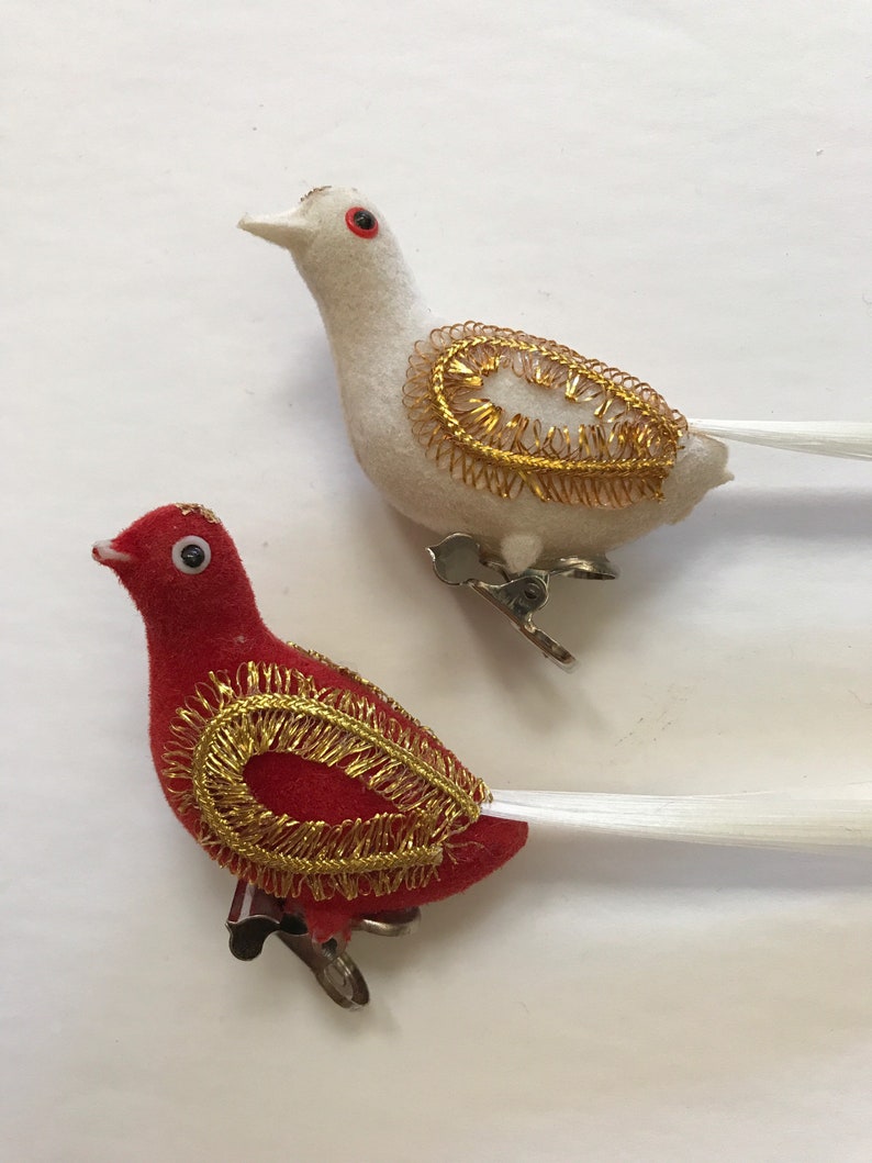 Pair of Vintage Clip on Bird Christmas Ornaments Pretty Red Etsy