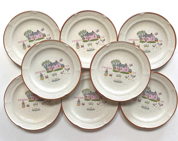 1990s Cottage Core Country House Plates Set of 8 Made in Japan - Etsy