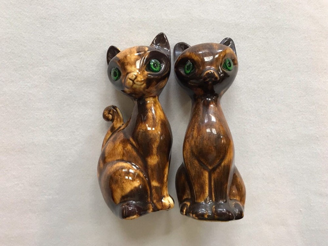 セール レトロ シャム猫 置物 ペア 日本製 大理石模様 陶器