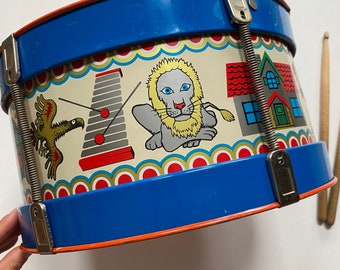 Vintage Childrens Toy Drum Musical Instrument Tin Made in Japan