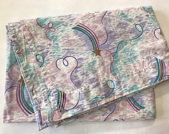 1990s Pastel Shooting Star Twin Flat Sheet Girls Bedroom Linens Hearts Kawaii Style