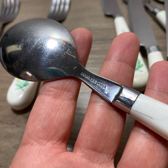 Vintage Floral Flatware Set 1990s Stainless Steel Plastic Handle