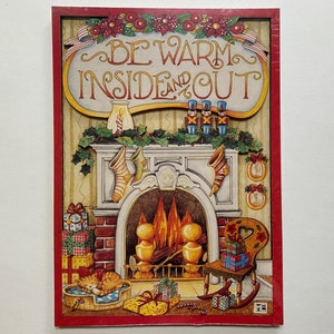 Mary Engelbreit Soyez au chaud à l'intérieur et à l'extérieur des cartes pour garder la plaque murale, exposition d'oeuvres d'art scellée, NOUVEAU Noël, vacances de Noël 1991