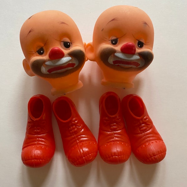 Têtes et chaussures de clown en caoutchouc pour l’artisanat de visages de clown de cirque effrayants, pièces de poupée, artisanat d’Halloween, lot rétro vintage des années 80 et 90