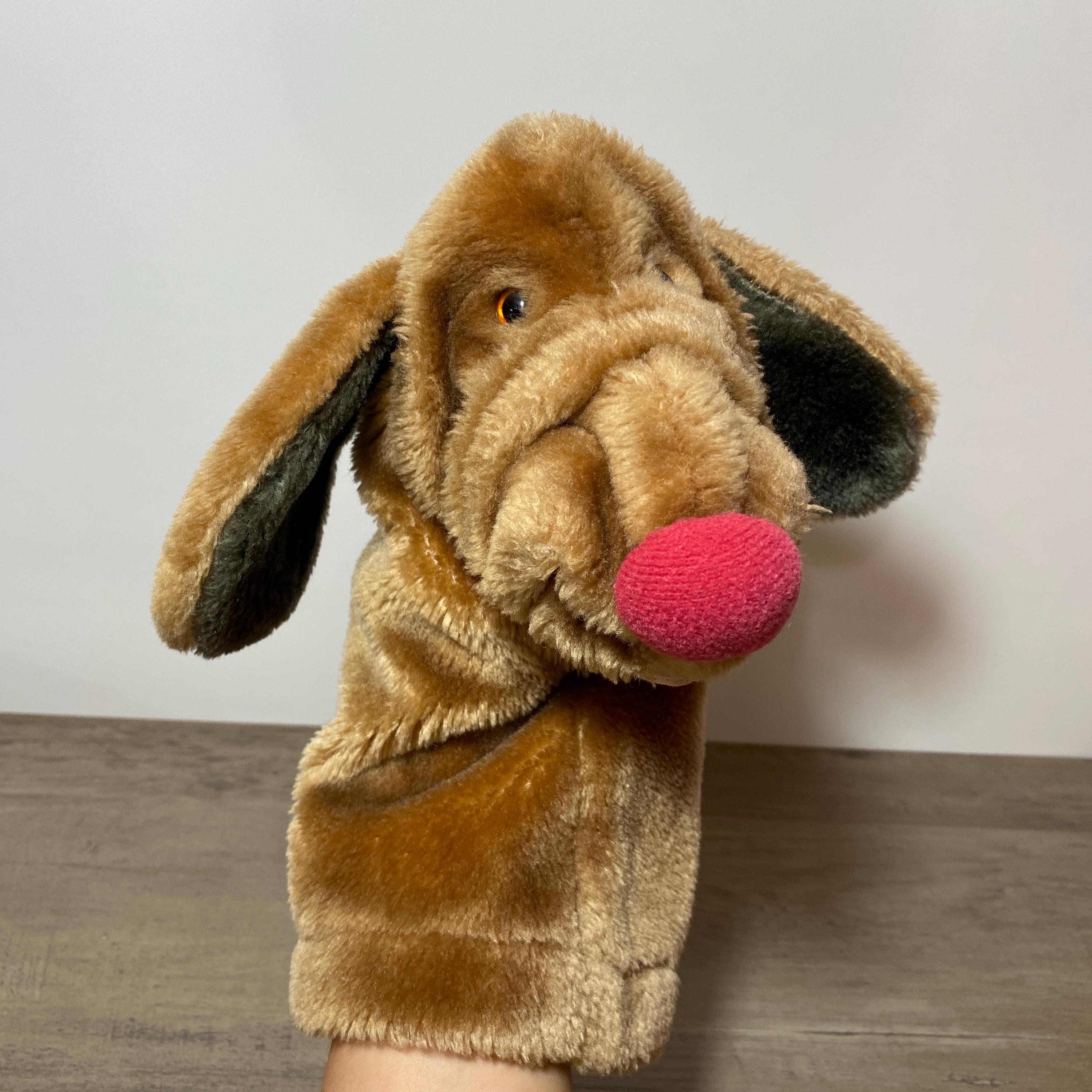 1980s Wrinkles Dog Hand Puppet Brown Ganz Bros Plush 80s Kids Toy