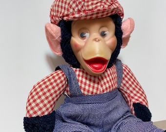 Vintage Ganz Bros Monkey Plush: Rubber Face, Banana, Made in Japan