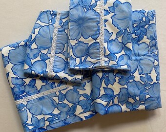 Ensemble de draps doubles doubles wabasso bleu plat contour + 2 taies d'oreiller 100 % coton Fabriqué au Canada