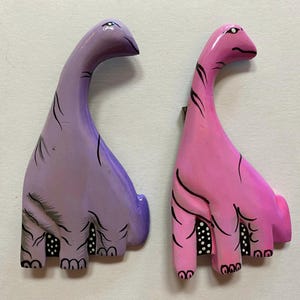 SALE Dinosaur Brooches Pair Collectible Cute Fashion Accessories Pink and Purple