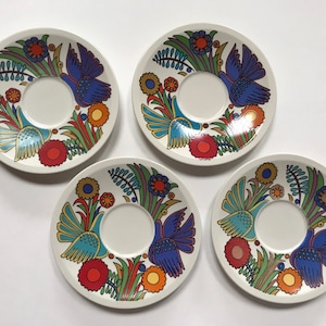 Acapulco Villeroy and Boch Saucers Set of 4 Beautiful Kitchen Serving Partridge Colorful 70s