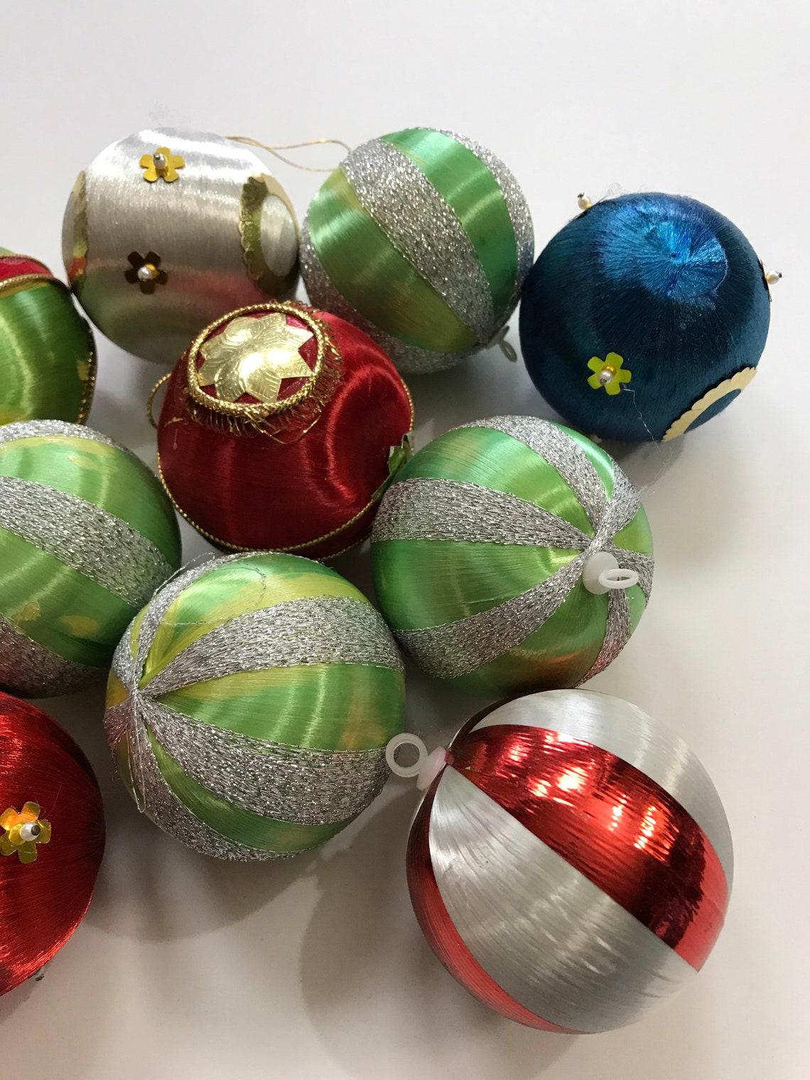Satin Christmas Tree Balls Baubles Ornaments Retro Vintage 70s Etsy