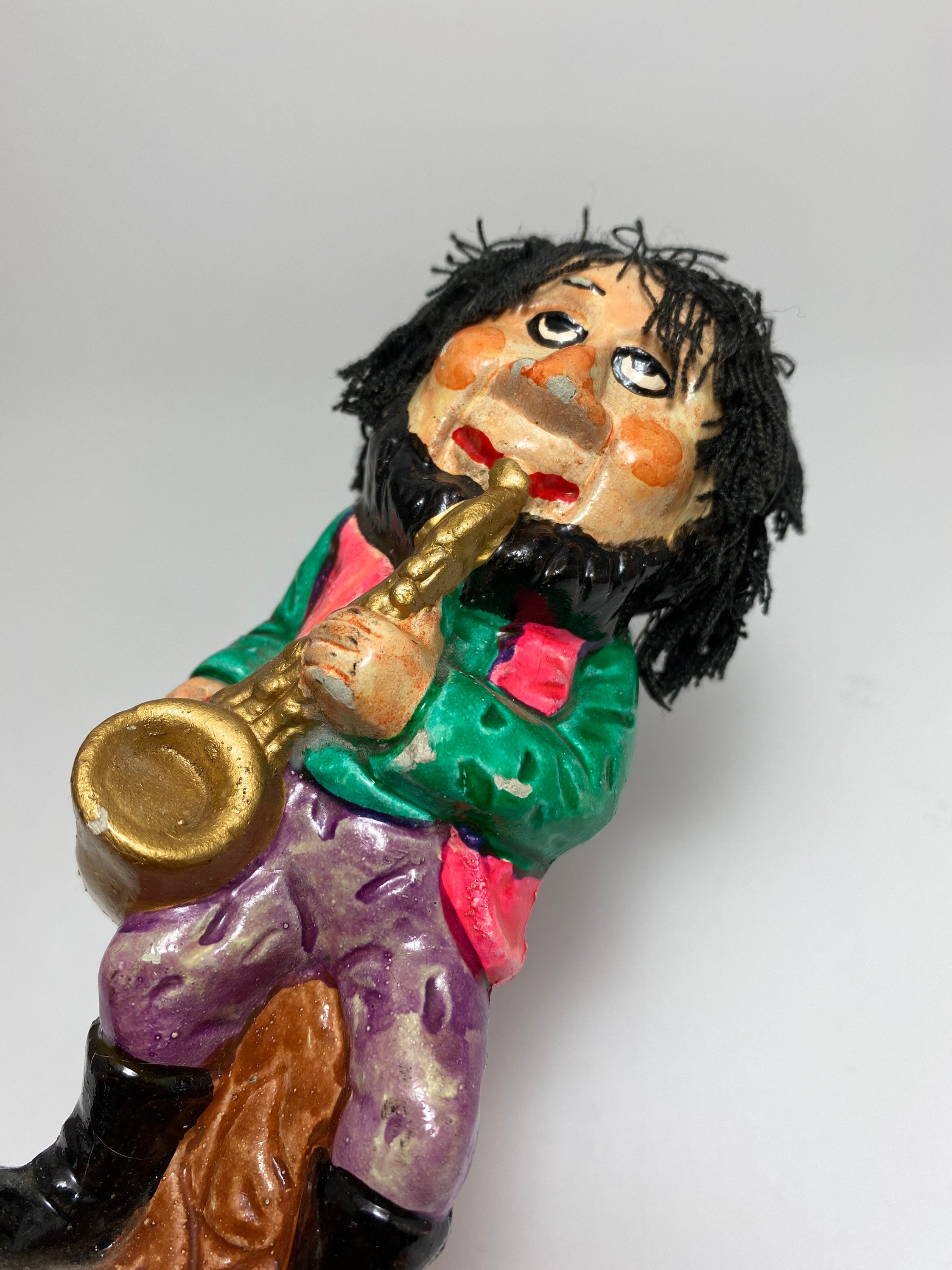 Vintage Chalkware Hippy Figurine With Saxophone - Giftcraft Japan
