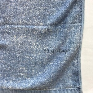 Pode incluir: Uma toalha de praia listrada azul e vermelha com uma borda branca. A toalha est&aacute; dobrada e tem uma pequena quantidade de penugem branca na superf&iacute;cie.