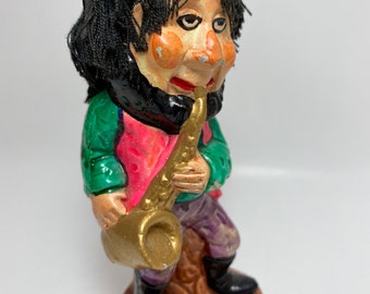 Vintage Chalkware Hippy Figurine With Saxophone - Giftcraft Japan