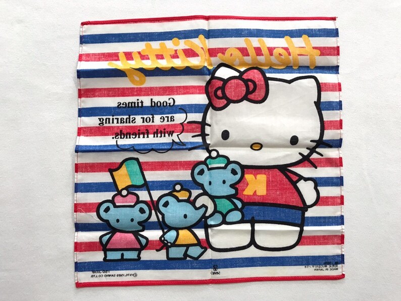 1989 Sanrio Hello Kitty Napkin Hankie Kawaii Retro Japan 80s 90s Kids Handkerchief Fabric Square