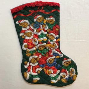 Jumbo Christmas Stocking with Cute Bears Xmas Holiday Decor Vintage 1990s