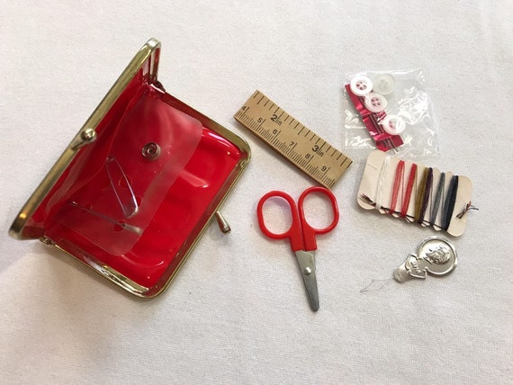 SALE Vintage Emergency Sewing Repair Kit Patchwork Wallet Mini Purse Size  Cute Groovy 70s Supplies 