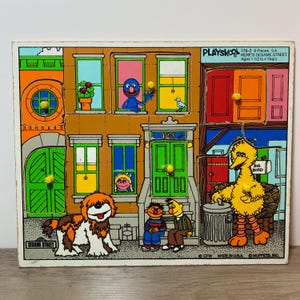 Sesame Street Wooden Frame Tray Puzzle Vintage Kids Toy Playskool Muppets Made in USA 376-2