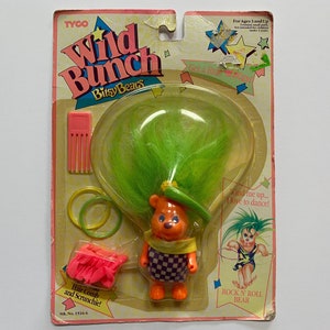 1992 Tyco Bitsy Bears Wild Bunch Rock n Roll Bear on Card Années 90 Enfants Jouets Enfants Néon