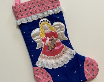 Medias navideñas de ángel, decoración navideña de los años 80 y 90, con adornos de Avon Cottagecore y encaje.