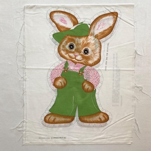 Bunny Rabbit Pillow Pattern Cut n Sew Fabric Panel Spring Mills #7508 Green Overalls and Hat