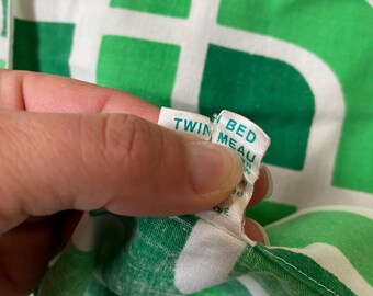 Texmade グリーン 幾何学模様 ツイン フラット シーツ 寝具 ベッド