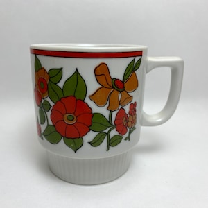 Flower Power Stacking Mug Kitschy Groovy Kitchen Coffee Cup Dining Serving Vintage Floral Japan