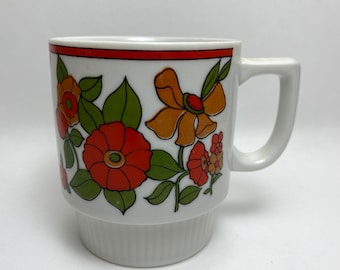 Flower Power Stacking Mug Kitschy Groovy Kitchen Coffee Cup Dining Serving Vintage Floral Japan