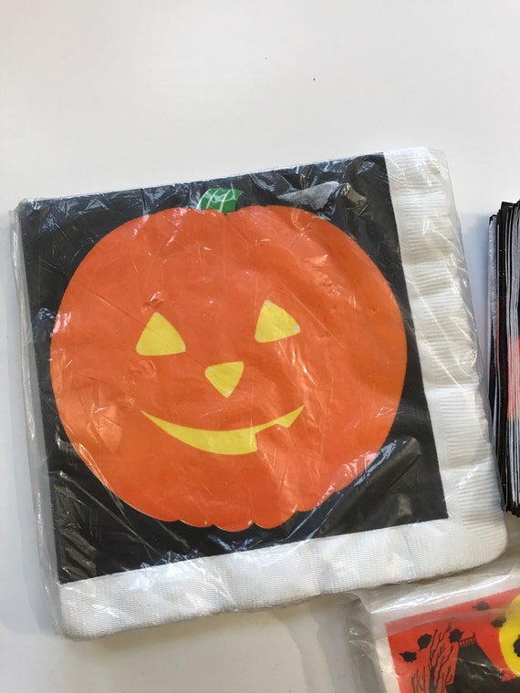 Vtg Lot Halloween Party Plates Napkins Ghost Cat Pumpkins