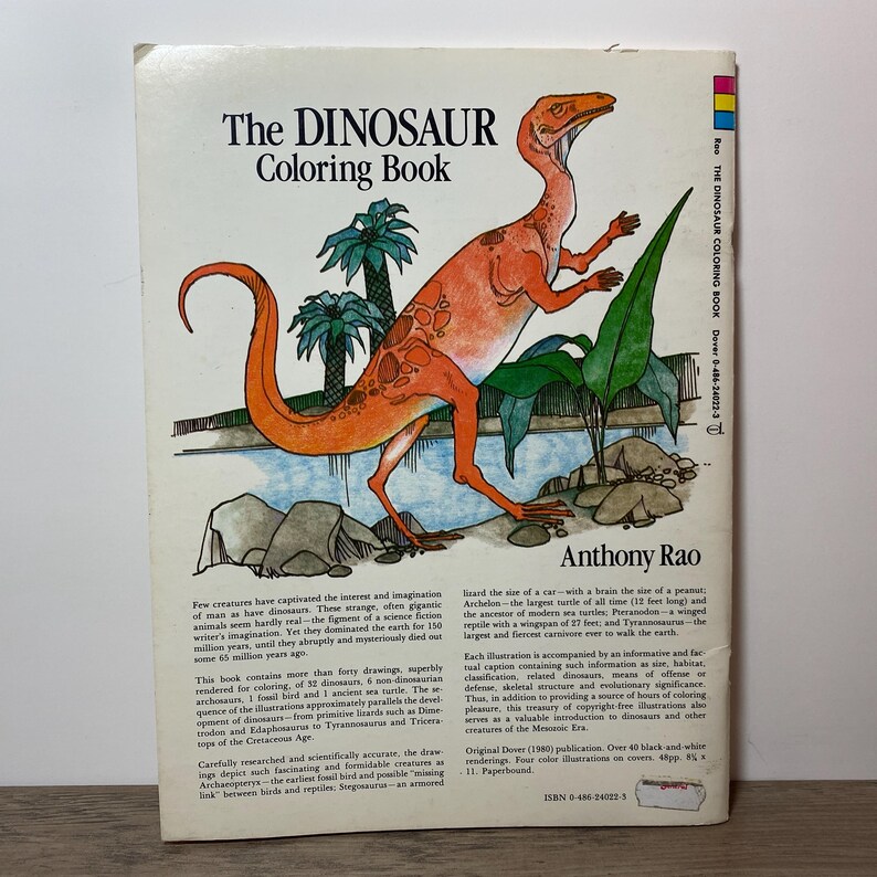 The Dinosaur Coloring Book DOVER by Anthony Rao 1980 UNUSED - Etsy