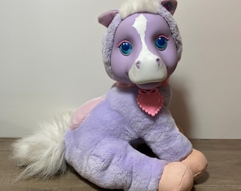 1990s Hasbro Pony Surprise Plush Stuffed Animal Purple Toy with Collar