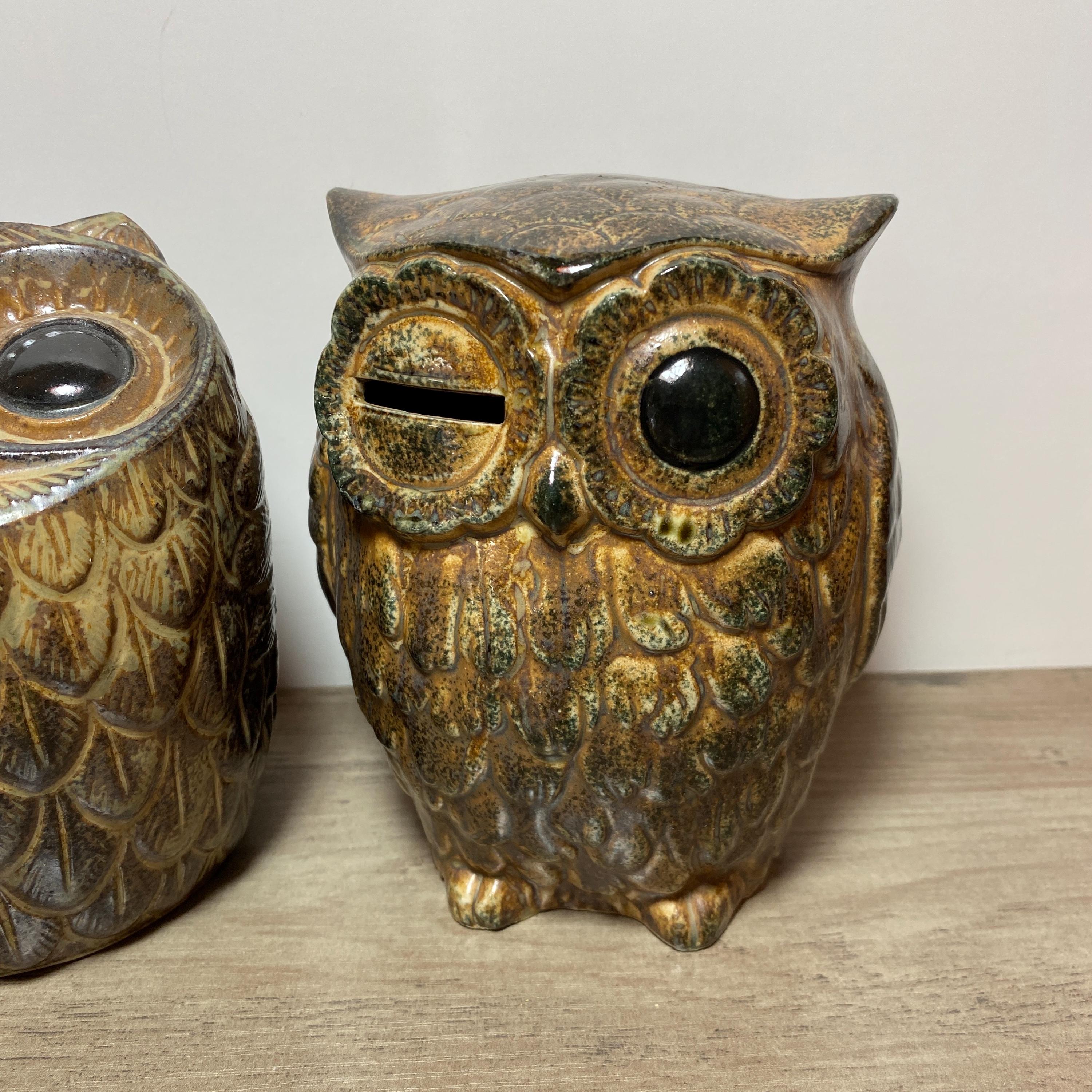 Winking Owl Banks Groovy 1970s Made in JAPAN No Stoppers Ceramic