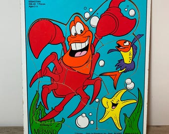 Bandeja de madera con rompecabezas de Sebastian, juguete vintage para niños, La Sirenita, Playskool, década de 1990, fabricado en EE. UU. 238-02