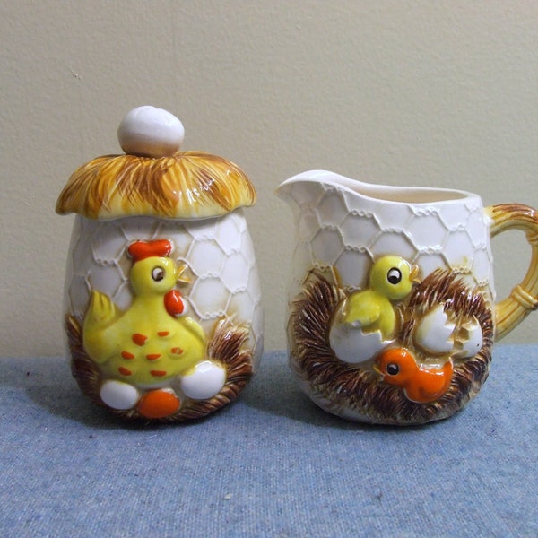 1950s Simpsons-Sears Limited Edition Chicken and Eggs Cream and Sugar Set