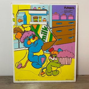 Popples Wooden Frame Tray Puzzle Vintage Kids Toy Playskool 187-04 Snacktime! 1986 Made in USA