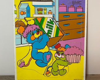 Popples Bandeja con marco de madera Puzzle Vintage Playskool 187-04 ¡Hora de la merienda! 1986 Hecho en EE. UU.