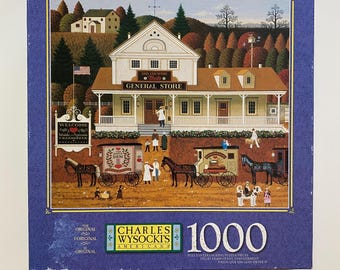 Charles Wysocki Americana Jigsaw Puzzle 1990s Made in USA 1000 Piece Complete Treehoppers General Store