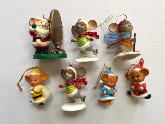 Vintage Plastic Mouse Christmas Ornaments Adorable Xmas | Etsy