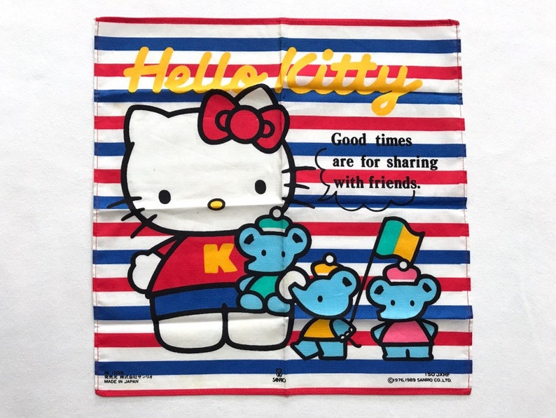 1989 Sanrio Hello Kitty Napkin Hankie Kawaii Retro Japan 80s 90s Kids Handkerchief Fabric Square