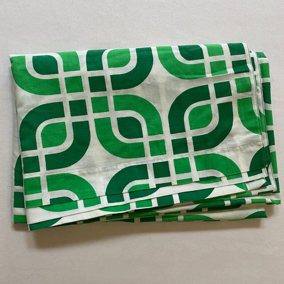 Texmade Green Geometric Design Twin Flat Sheet Bedding Bedsheet Linens Retro 70s
