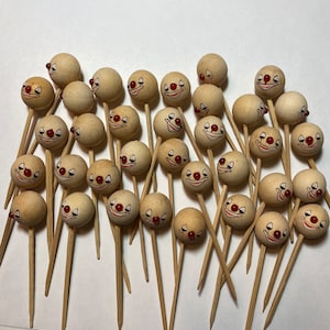 SALE - Wooden Clown Head Picks Craft Supply Crafting Supplies Cute Creepy Circus Clowns