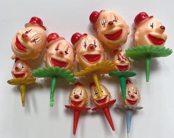 ヴィンテージ プラスチック 手描き ピエロ カップケーキ トッパー
