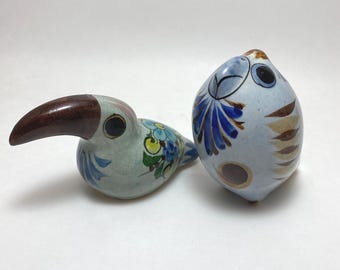 Mexican Folk Art Bird Figurines Cat Mexico Ceramic Handmade