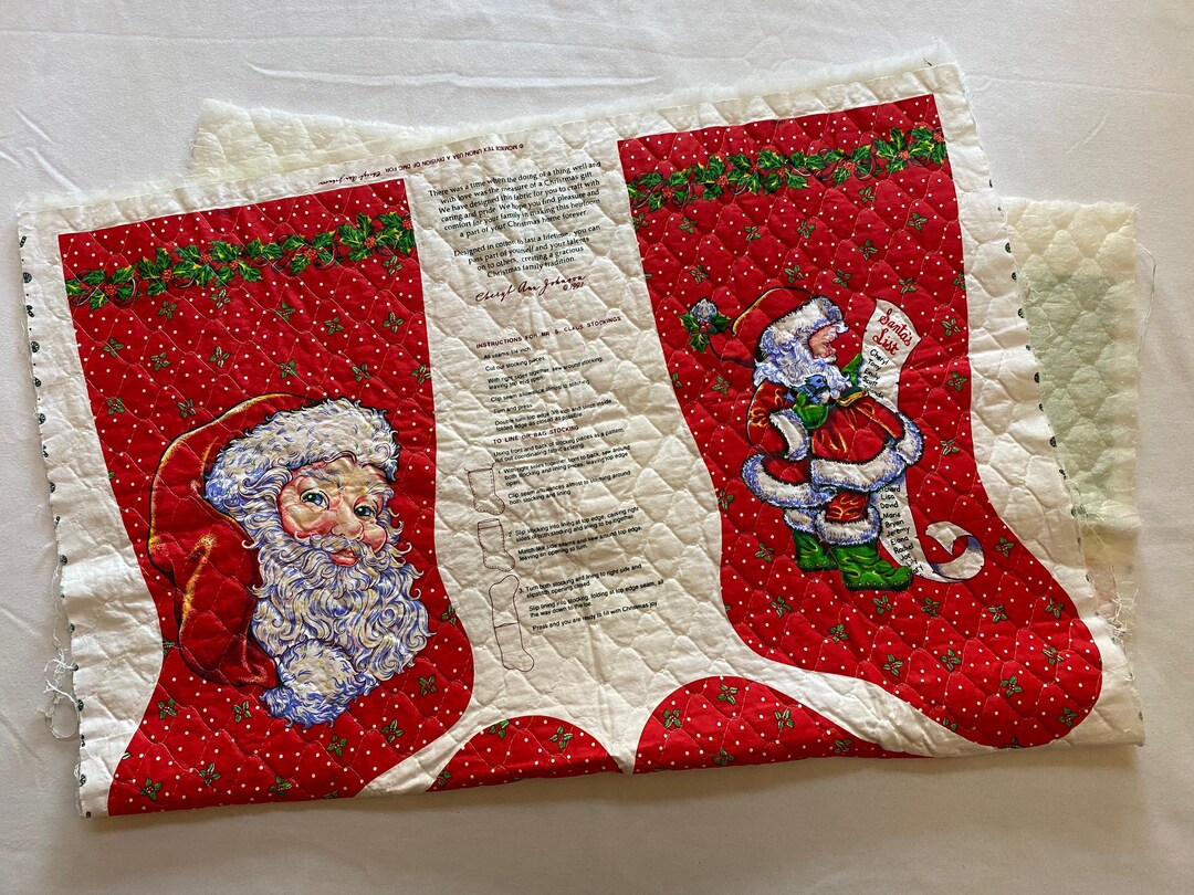 Vintage Christmas Stocking Pattern Fabric Panel Cheryl Ann Johnson 1991 Quilted Cotton Etsy