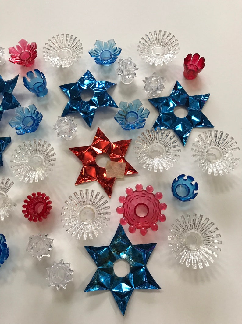 Vintage Plastic Christmas Light Reflectors Lot Retro Red Blue Etsy