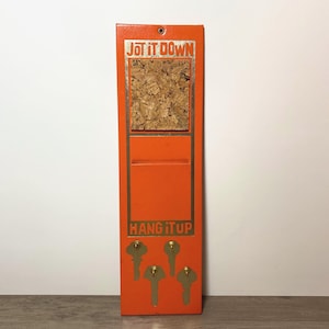 Vintage Key Hook Bulletin Cork Board Wall Organizer "Jot It Down Hang It Up" Retro Entryway Kitchen Decor