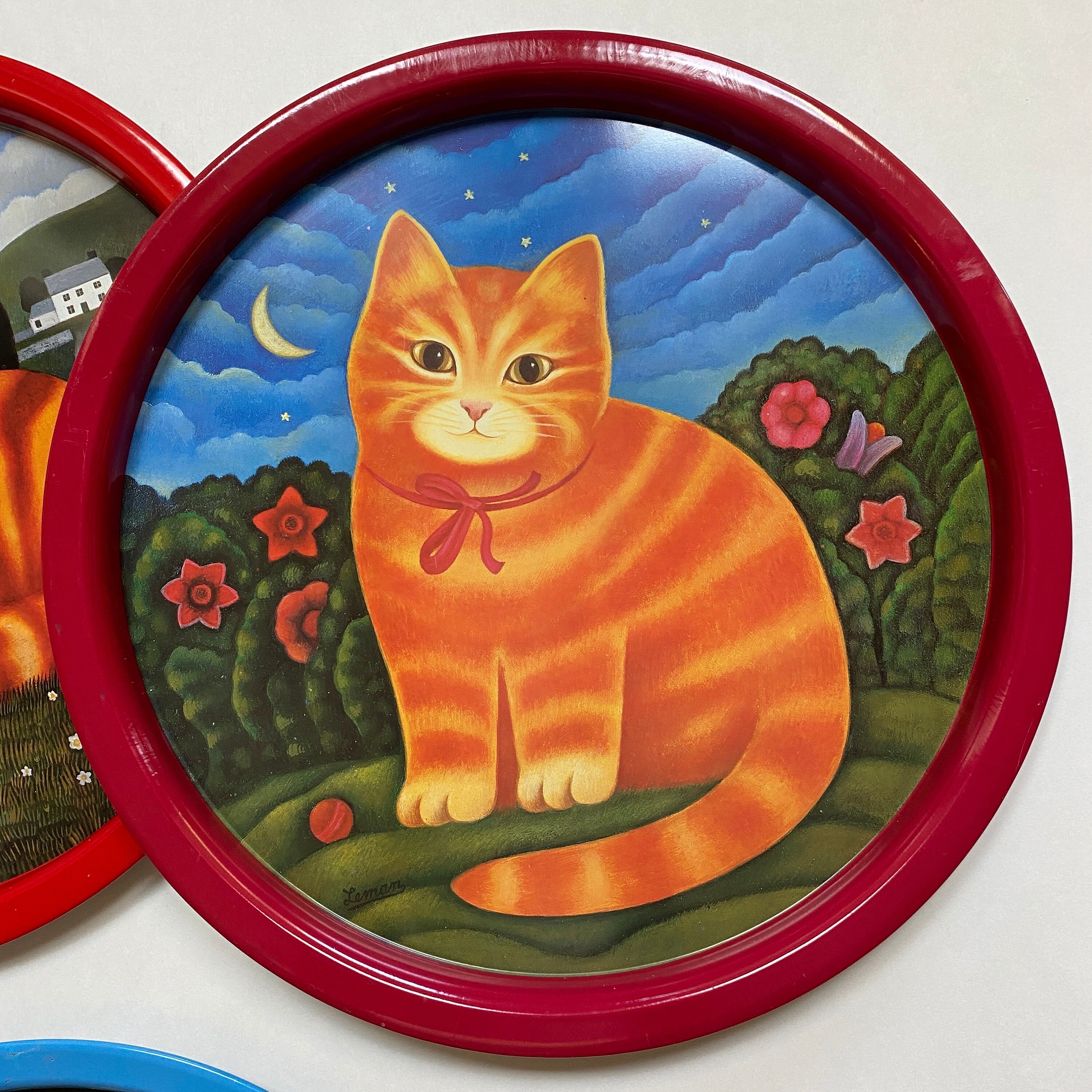 Decorative Tin Cat Trays by Martin Leman for J Luber Set of THREE