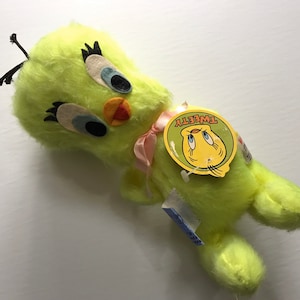 SALE Tweety Bird Plush Stuffed Animal 1971 Mighty Star Neon Warner Brothers Character Hard to Find with Original Hang Tag