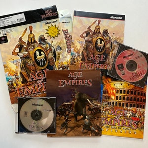 Age of Empires PC Strategy Computer Game + Expansion UNTESTED Year 2000 Release Big Box