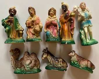 Christmas Nativity Scene Figures Joseph Baby Jesus Animals Chalkware Made in Japan